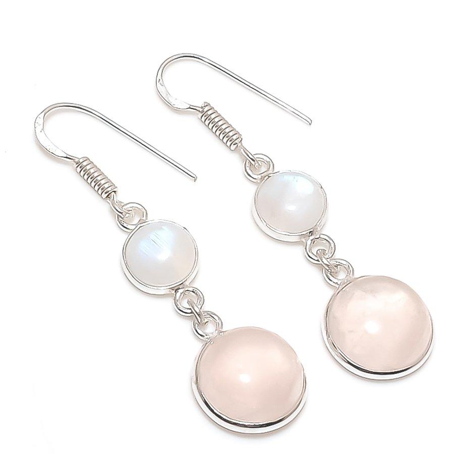 

Natural Moonstone, Quartz 925 Sterling Silver Jewelry Earring 1.85 I3g70