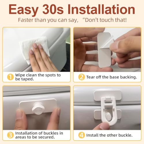 KOHVAN 4 Pack Child Safety Locks for Cabinets - Baby Proofing Latches No Drilling Adhesive White - Window Toilet Fridge Drawer Locks for Toddlers