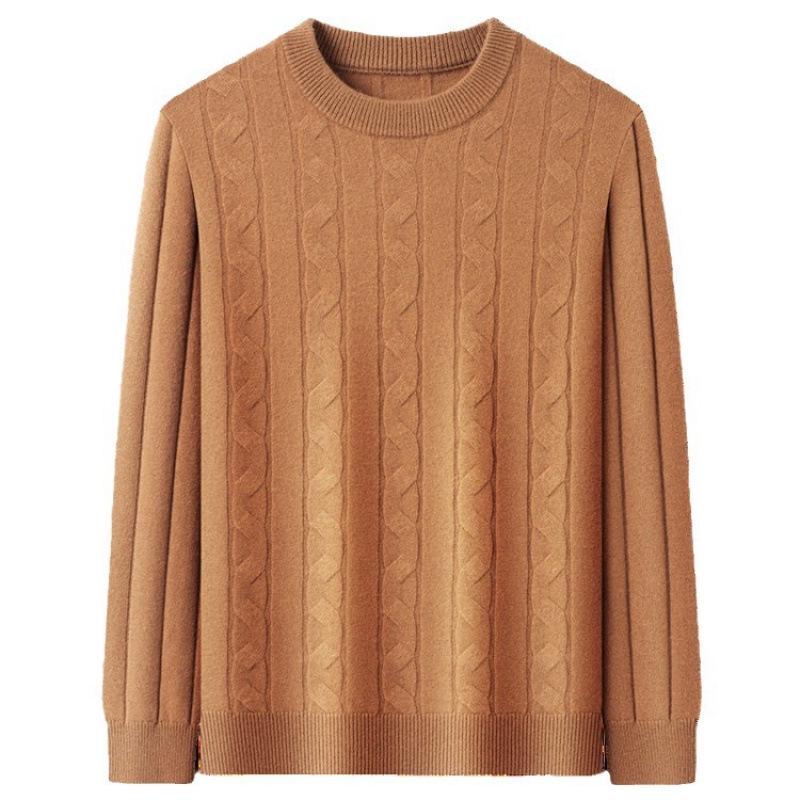 Men's Thick Cable Knit 100% Wool Sweater - Warm and Casual Autumn/Winter Base Layer Knitwear