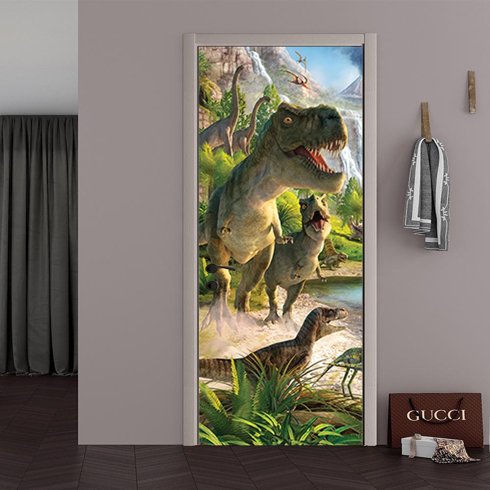 3D Geometric Door Stickers Mural Art Decor Peel and Stick for Bedroom Bathroom Yard Dinosaur Scenery Wallpaper Poster Removable
