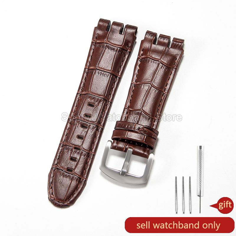 For Swatch YOS440 449  447 Large Men's Watchband Gear Shaped Concave Convex Interface Genuine Leather Watch Accessories 23mm