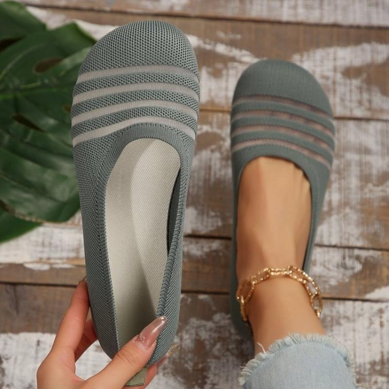 Fashion New Women  Toe Flat Shoes Solid Color Knitted Slip on Shoes Casual Breathable Ballet Flats Women Flat Shoes Loafers Women