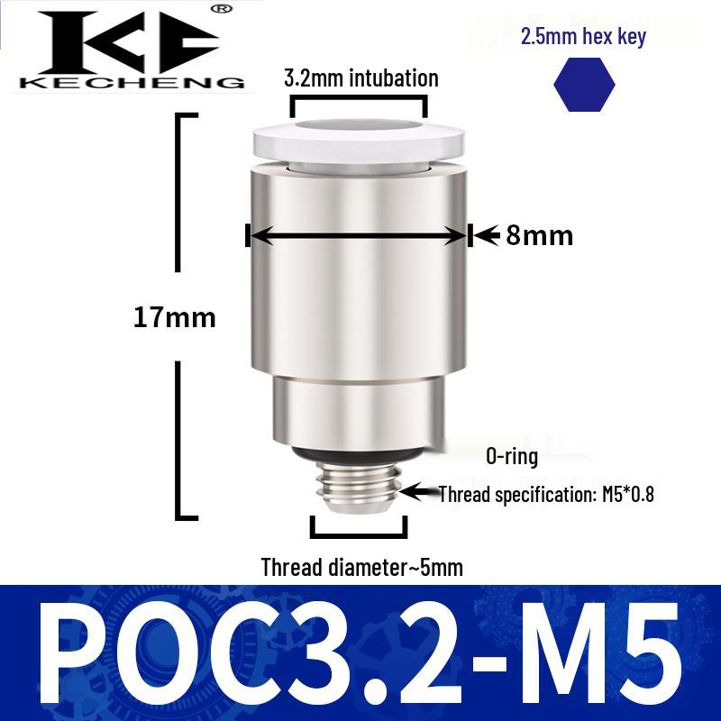 Micro Pneumatic Quick Connector with Internal Hex Thread: POC3/4/6/8-M3/M5/01/02