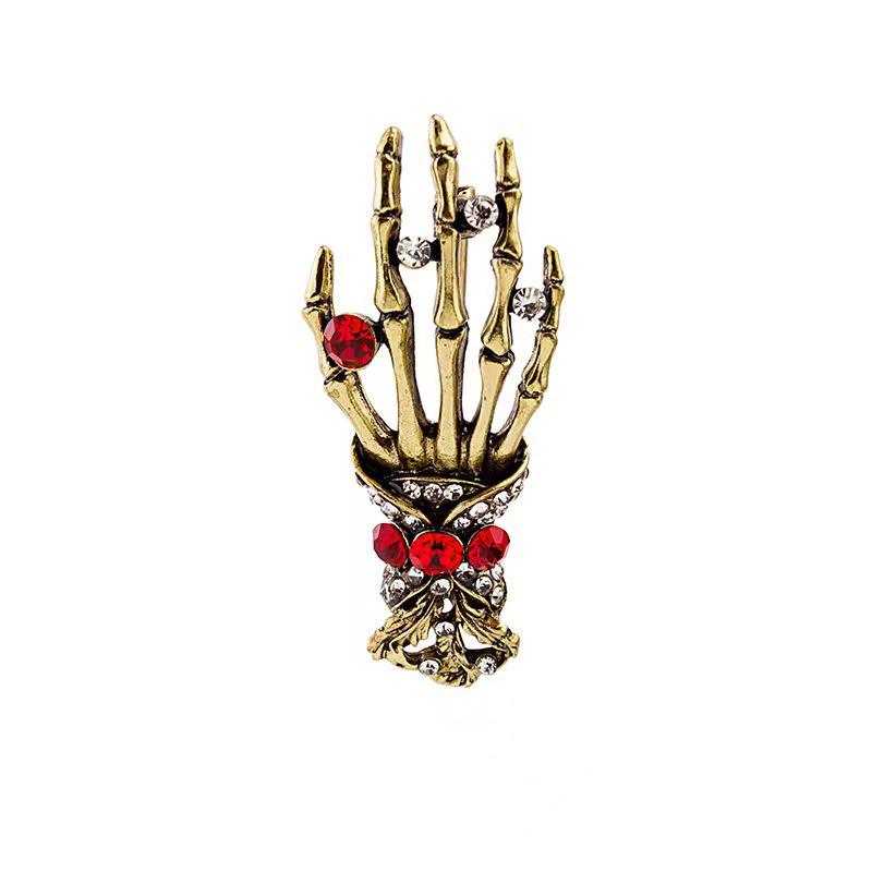 Skull Palm Inlaid Rhinestone Brooch For Men Gothic Fashion Retro Brooches Pin Day Jewelry Party Boyfriends Gifts