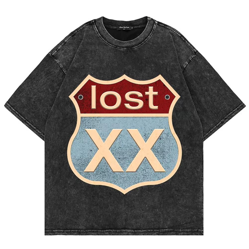 Vintage vyprané tričko Mgk Lost Americana Letní móda Pánské Streetwear Hip Hop Oversize Kyselý wash Trička Topy