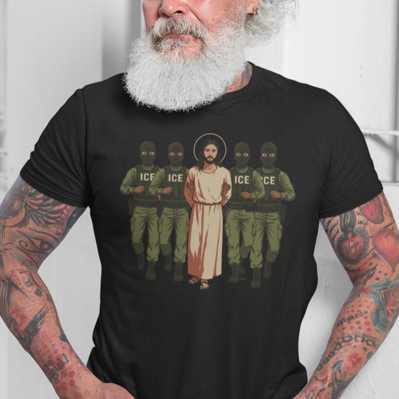 Jesus Anti ICE T-Shirt, Immigrant Rights Shirt, Political Protest Resist Tee 2XL