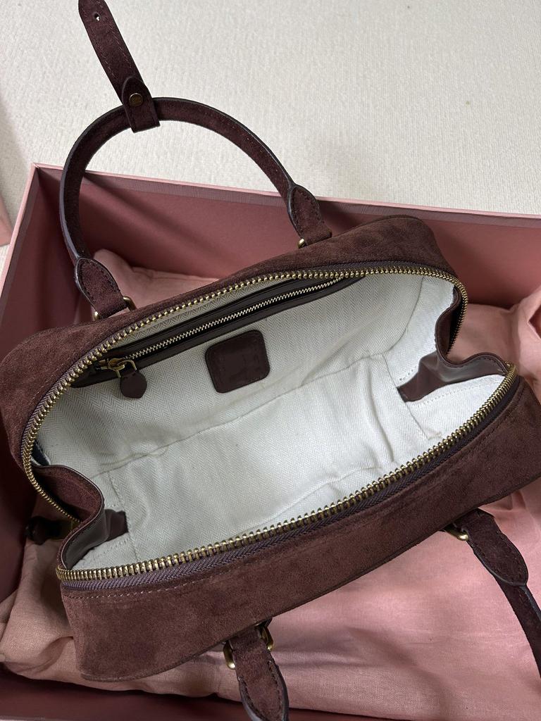 Geantă Boston din piele naturală pentru femei Miu Family Primăvara 2025: Bowling, Geantă de mână, Umăr, Crossbody