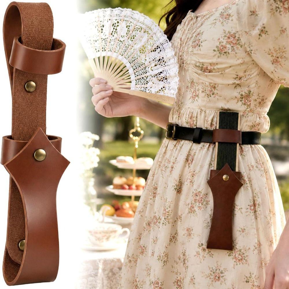 Open Top Folding Fan Holder Belt Loop Waist Fan Pouch Gift Idea Leather Fan Case Halloween Costume