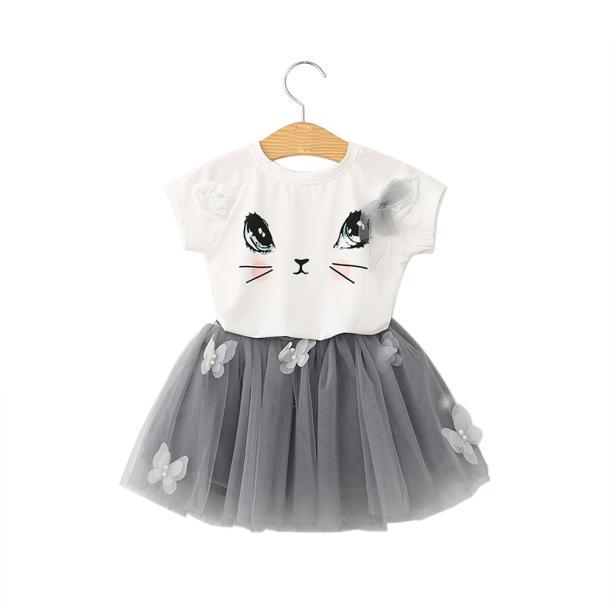 Toddler Kid Baby Girls Outfits Clothes Cute Cat Printed T-Shirt+Tutu Skirt Set Toddler Kid Baby Girls Outfits Clothes Cute Cat Printed T-Shirt+Tutu Skirt Set