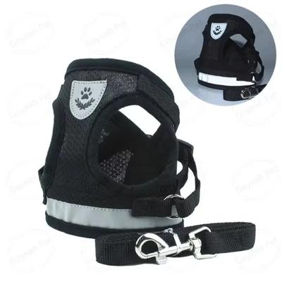 Soft Mesh Dog Cat Harness Set Reflective Walking Lead Leash Sets Breathable Puppy Vest for Small Medium Pet Dogs Yorkie Teddy