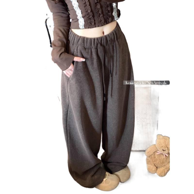 Women's Winter Casual Wide-Leg Drawstring Pants – Fashionable, Lazy Style, Tapered, Floor-Length, Thickened, and Versatile Straight Leg Design.