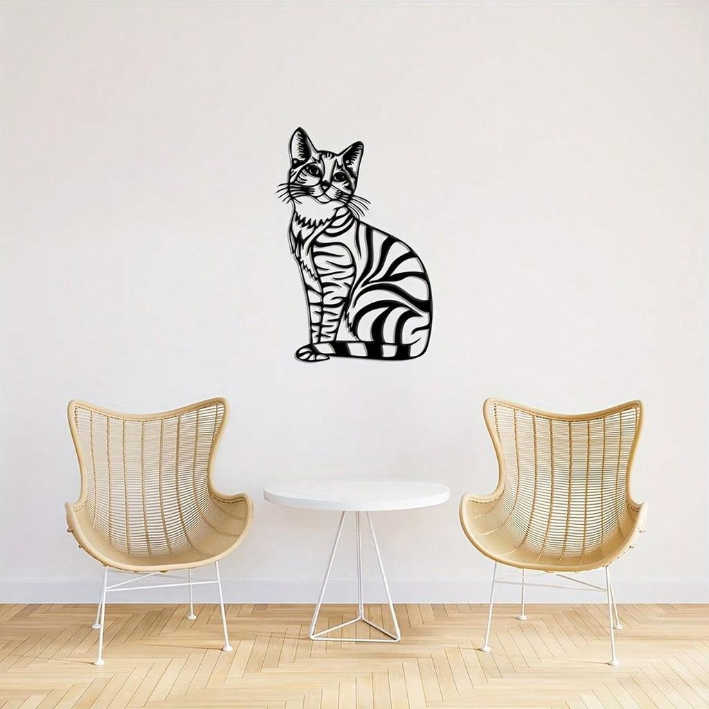 Metal Cat Sign Wall Decor Black Forest Cabin Hunting Ornament Wildlife Gift