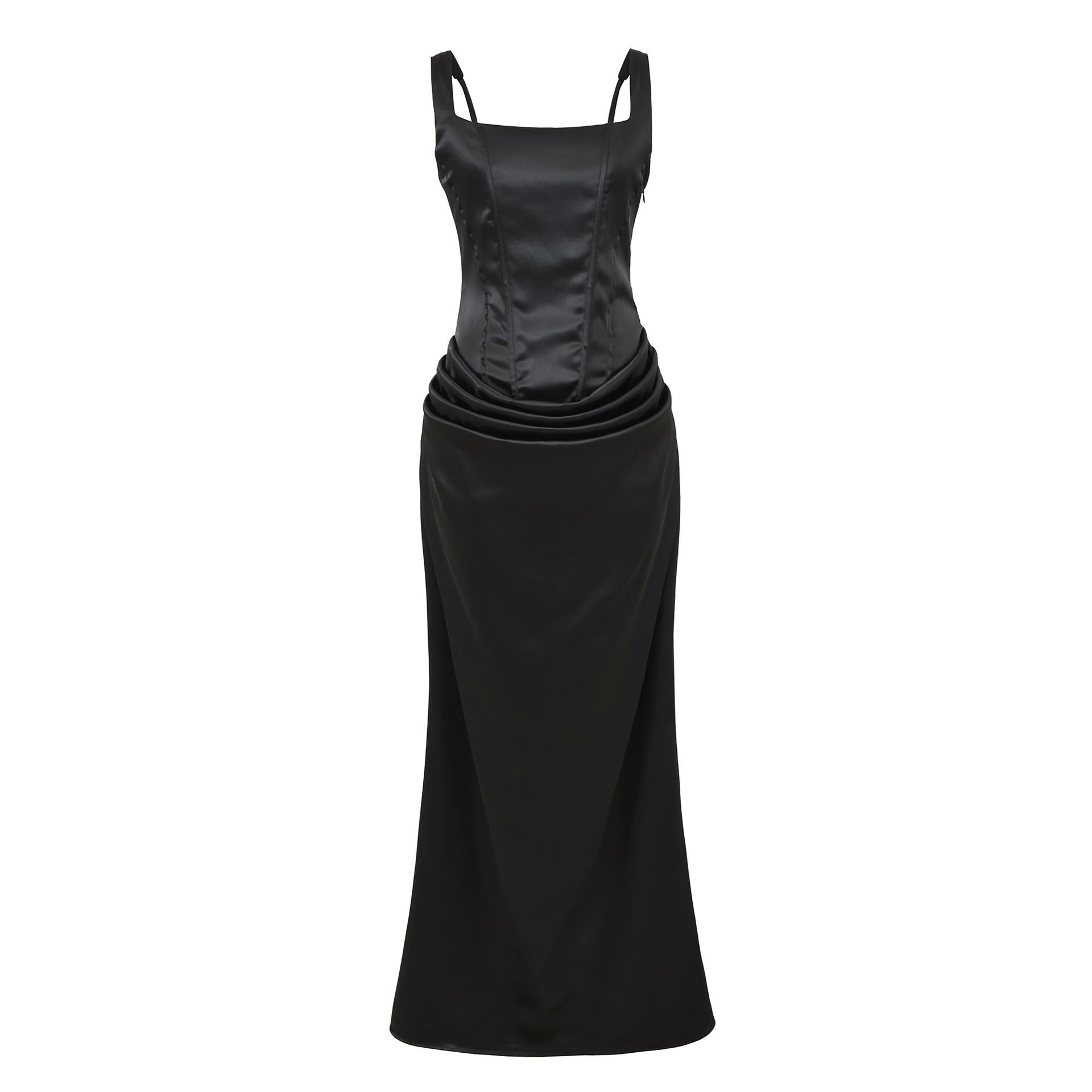 

2025 Chic Sweetheart Square Neck Sleeveless Long Evening Gown - Sexy Slim Fit with Open Back Large чёрный