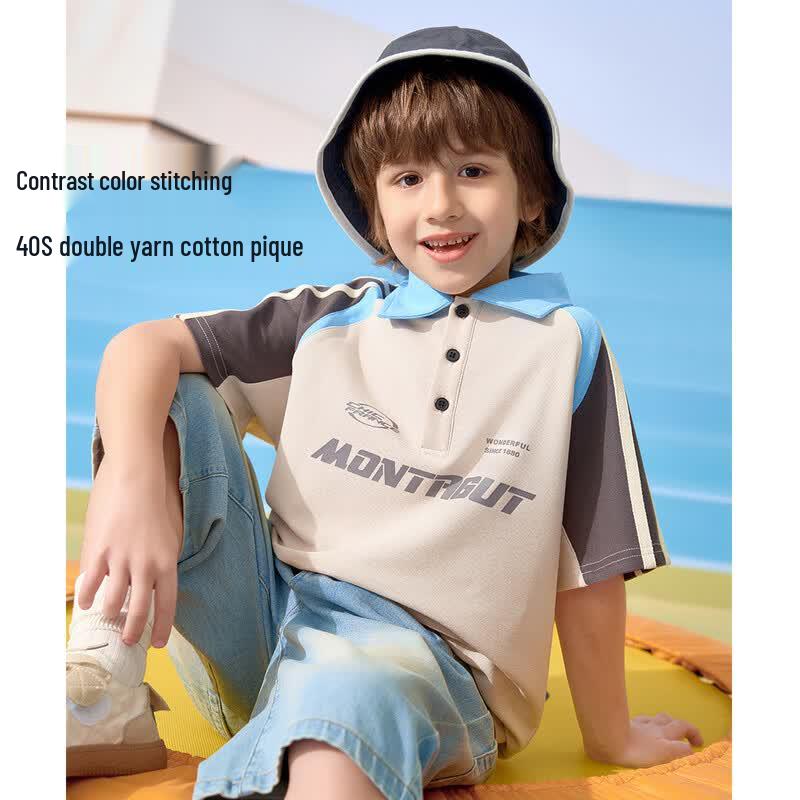 Montagut Boys Summer Color Block Letter Print Polo Shirt 140