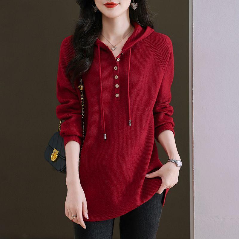 Top for Women Autumn Winter Large Size Loose Long Sleeve Knit Hoodie Sweater Pullover Sweaters Top