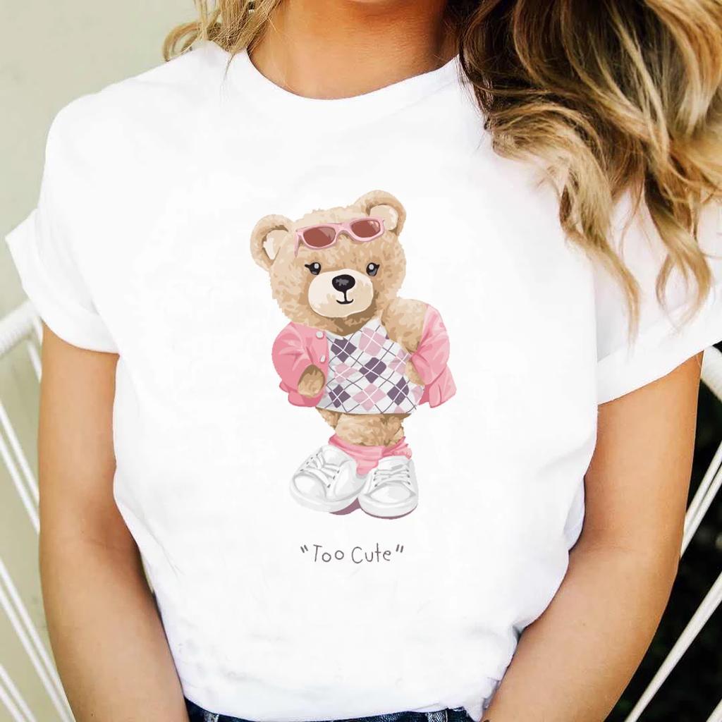 Printed Womens S Cute Clothing Short Sleeve Clothing Cartoon Cute Bear Pattern Tshirt Fashion Womens Casual Versatile Tshi