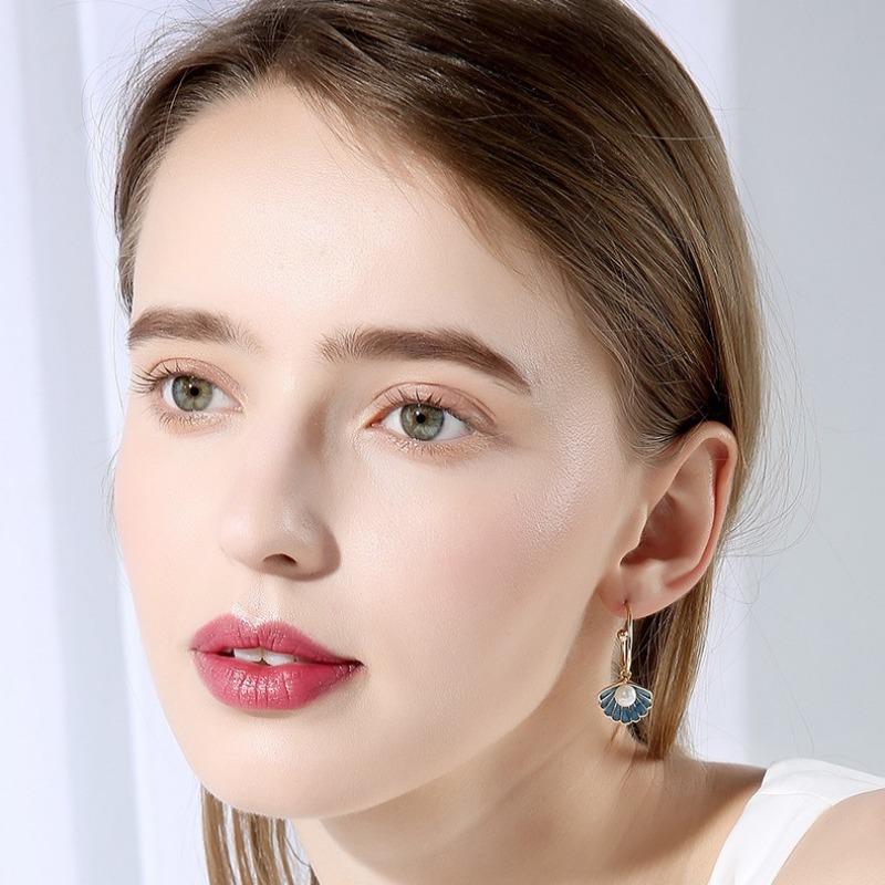 Personalised Blue Enamel Starfish Shell Asymmetric Dangle Earrings for Women Vintage Elegant Imitation Pearl Earrings