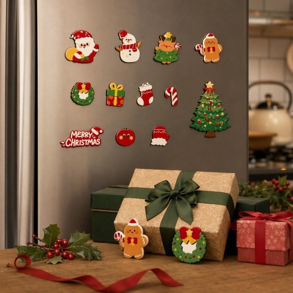 12pcs/set Cartoon Christmas Fridge Magnets Set Animal Magnetic Stickers  Kitchen Cabinet