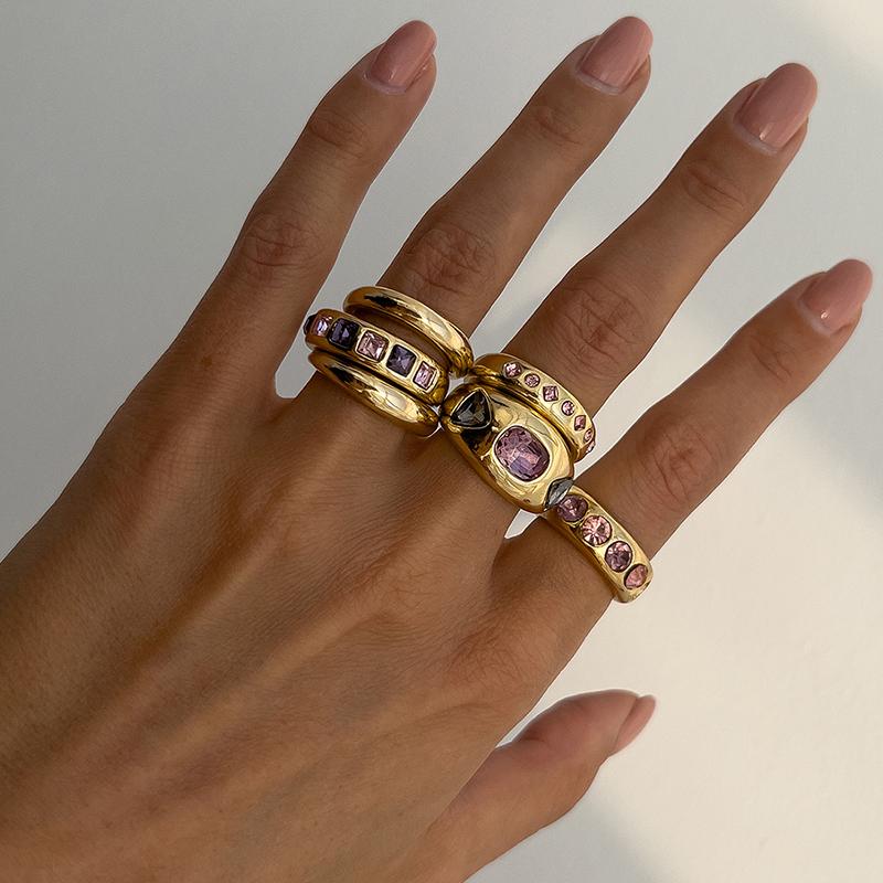 

6Pcs/set Inlaid Purple Zircon Adjustable Opening Ring Set Women Smooth Gold Color Ring for Female Daily Y2K Jewelry Gifts