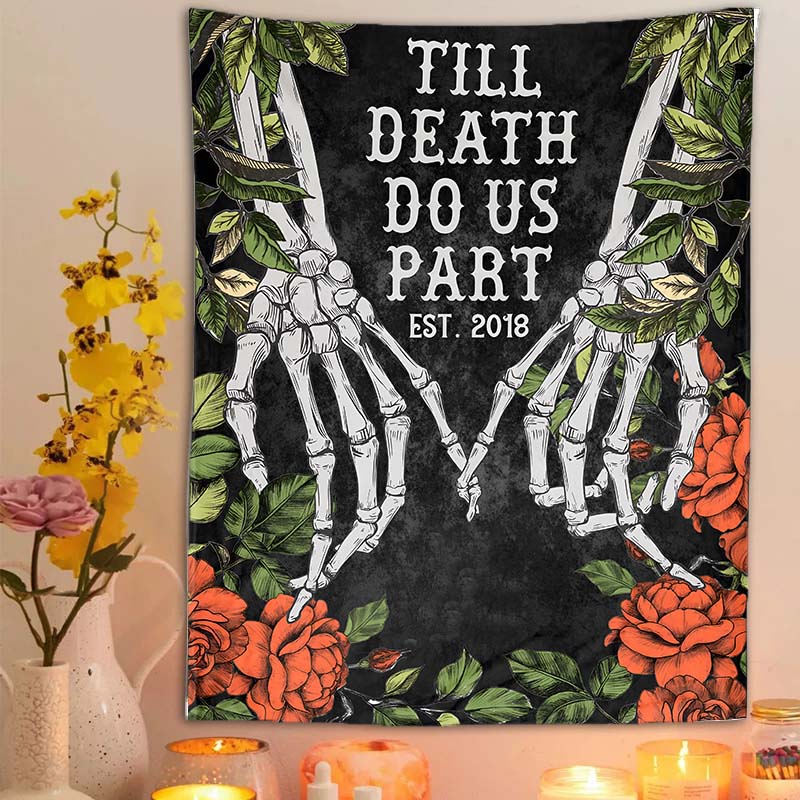 

Гобелен с черепом, две руки скелета, держащие мизинцы, настенный декор, гобелены в стиле хиппи, эстетический декор комнаты, настенное искусство, пляжное полотенце 95x73cm