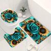 1/4Pcs Bathroom Shower Curtain Set   Rose And Sunflower Print Bathroom Curtain With 12 Hooks Non Slip Rugs Toilet Cover Mat Bathroom Partition