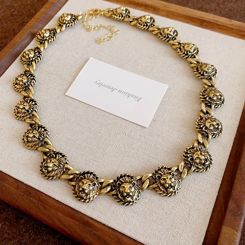 Fashion Exaggerated Design Lion Head Metal Necklace Senior Sense Retro Light Luxury Personality Set Jewelry