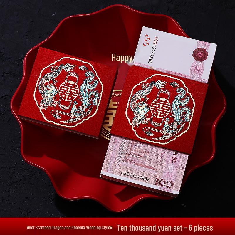 

Double Happiness Wedding Money Sleeve - Red Envelope for Marriage, Engagement, or Betrothal Gifts Fits 10,000 Yuan