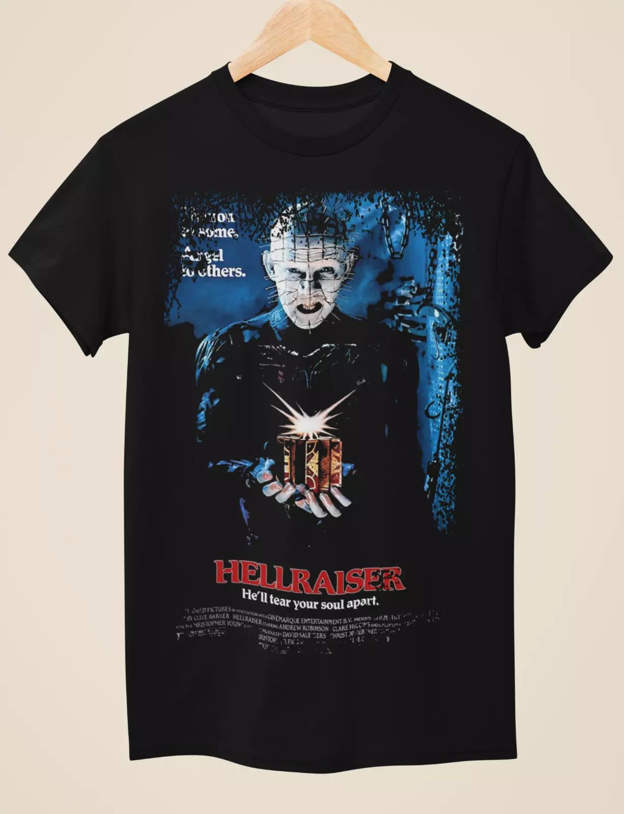 

Men Women Summer Hellraiser Movie Poster Inspired Unisex Black T-Shirt Graphic Short Sleeve Shirt Unisex 4XL
