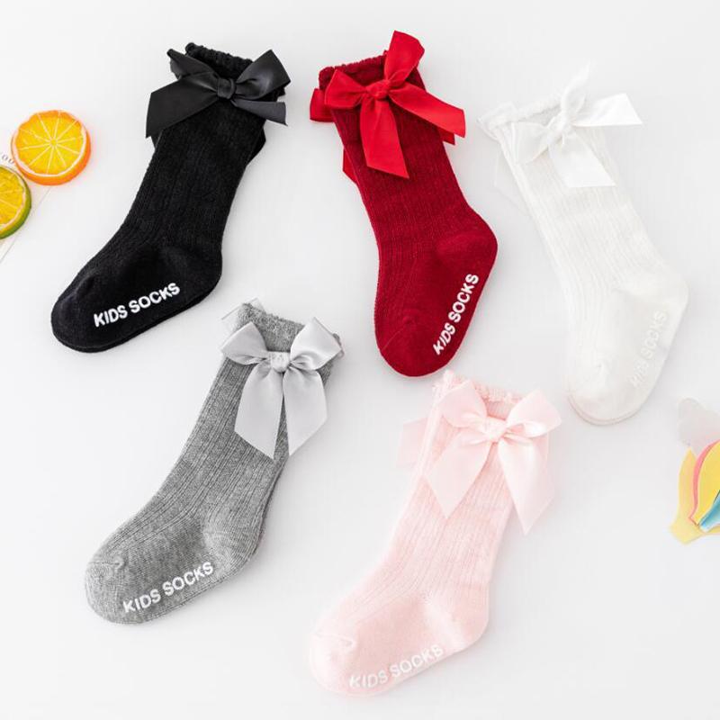 Cute Bows Baby Long Socks Solid Color Soft Cotton Newborn Boys Girls Knee High Socks Anti-slip Infant Toddler Floor Socks
