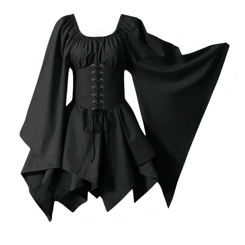 European Medieval Costume Women's Renaissance Flare Sleeve Corset Overskirt Elf Protector Fancy Dress Irish Overdress 2-P