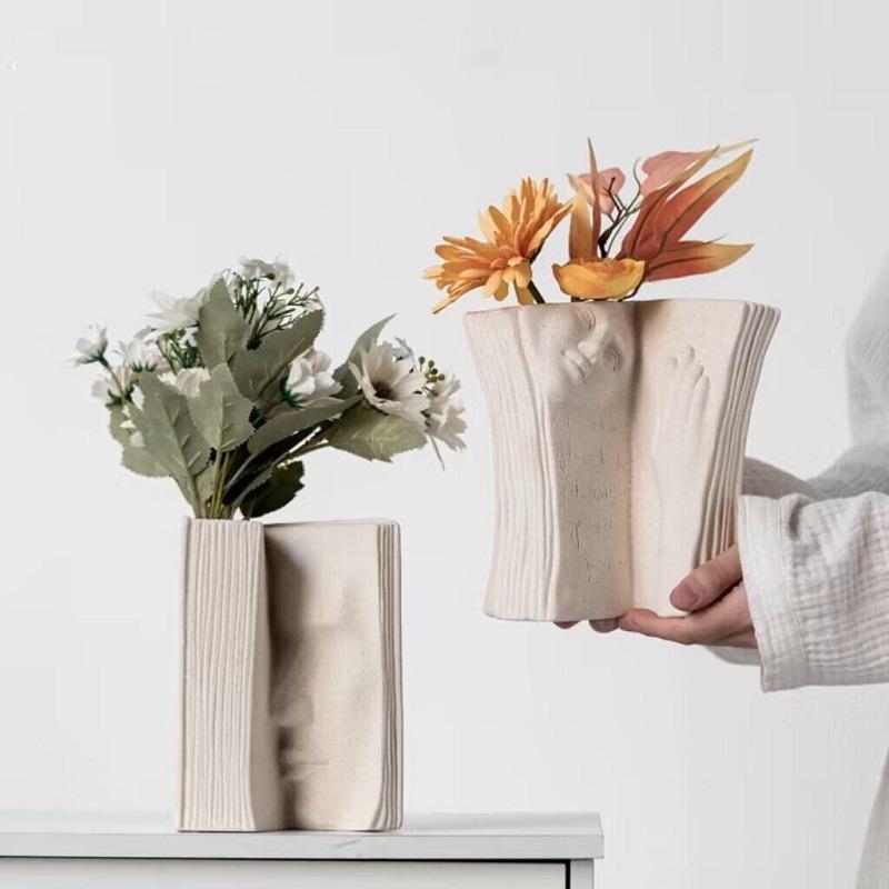 

European style Ceramic creative book shaped vase household living room bedroom office decoration ornaments book Human face vase