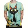 Digital Print Short Sleeve Crew Neck T-Shirt Men Cat Animal Breathable Fabric Relaxed Fit Summer Outdoor Essential Holiday Casual Wear
