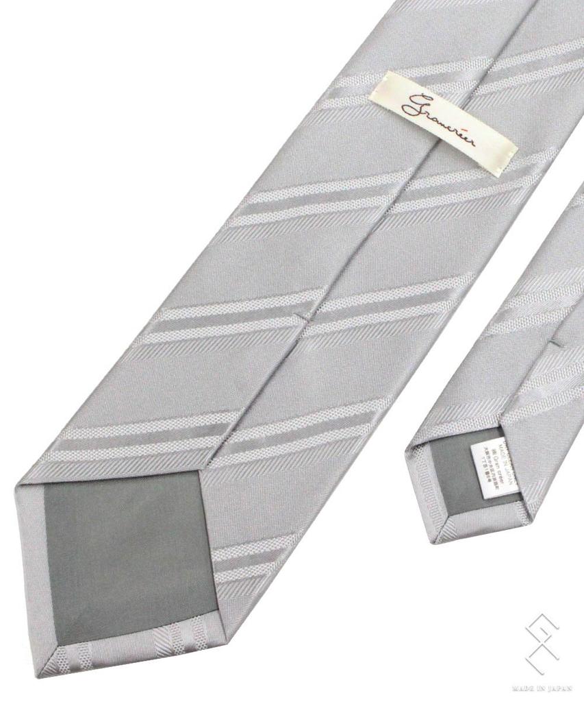 [Gran creer] Necktie and Pocket Square Set, Formal Wear for Weddings, Silk, Made in Japan, Fujiyama Weave, Gran Creer (Stripe x Silver)