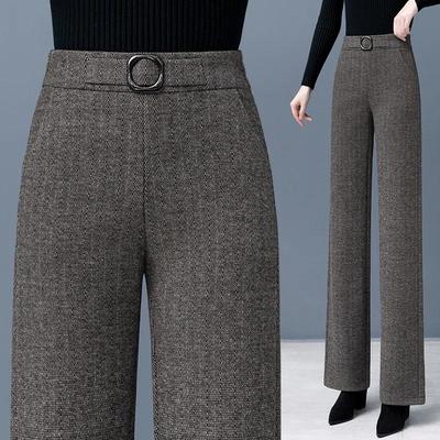 Wide-leg Pants Women's Spring Autumn and Winter Elastic Thickened Warm Straight-leg Pants Casual Pants