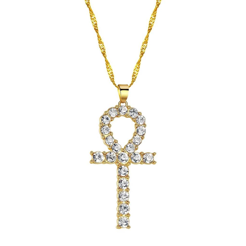 Amulet Talisman Ankh Cross Pendant Necklace Women Crystal Rhinestone Egypt Egyptian Key Life Religious Chain Jewelry Gift