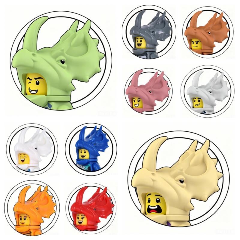 Dinosaur Jurassic Triceratops Brachiosaurus Figure Head Cover Helmet, Multi-color Options Building Blocks Toy