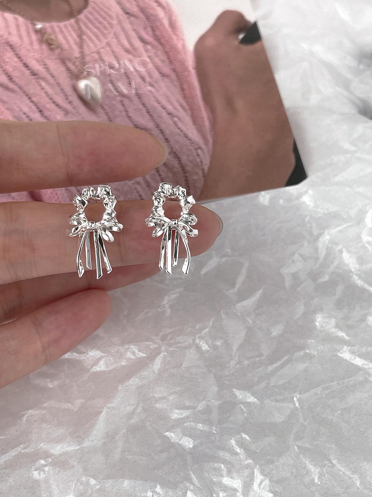 

Серьги-бантики из серебряной иглы 925 пробы с балетной лентой, изысканные, милые, универсальные серьги, серьги премиум-класса 925 silver needle