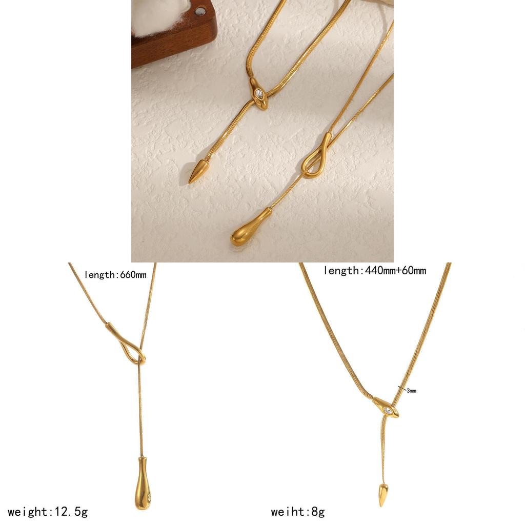 Modern Geometric Stainless Steel Snake Pendant Necklace With Electroplated Finish For Women