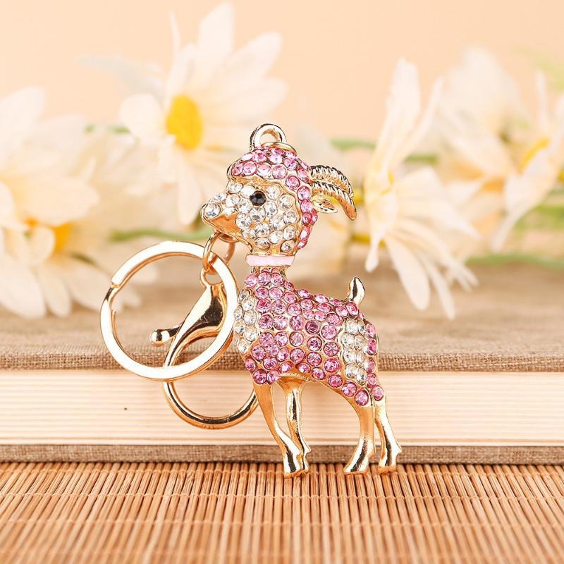 Zodiac Goat Rhinestone Keychain Shiny Bling Rhinestone 1Pcs Alloy Key Ring for Graduation Gift Backpack Pendant