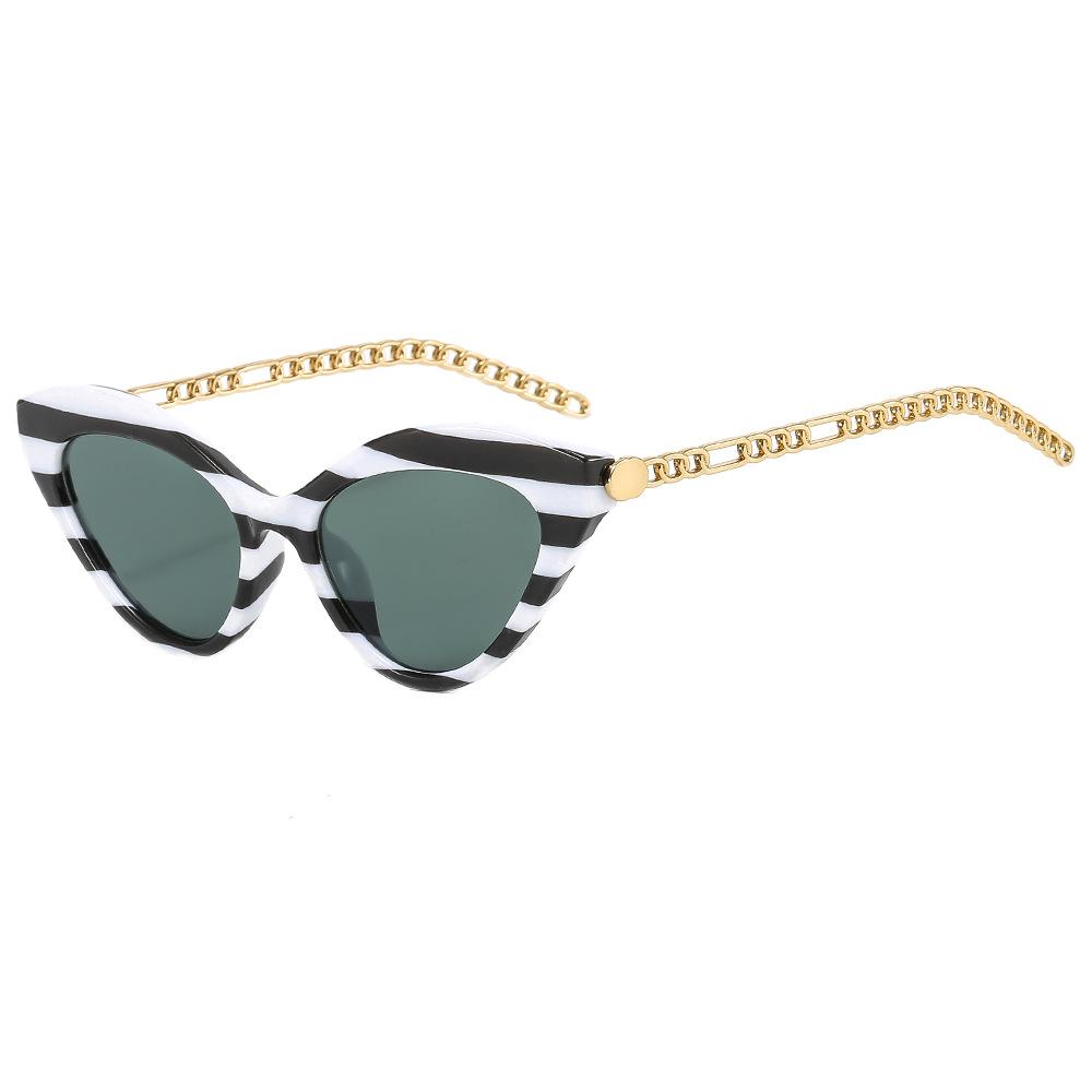 

Vintage Retro Fashion Striped Cat Eye for Women Sunglasses Luxurious Brand Metal Chain Design Trendy Stylish Men Sun Eyeglasses UV400 as picture