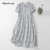 Japanese Mori Girl Summer Women Midi Sweet Dress Peter Pan Collar Plaid Floral Print Dress With Pockets Vintage Elegant Feminine Dress