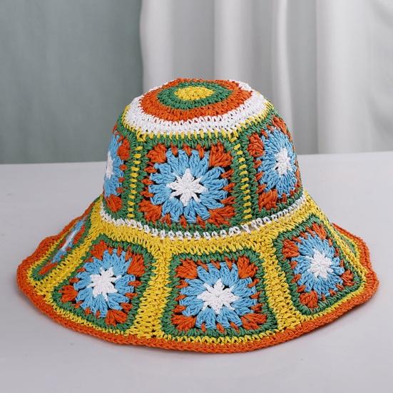 Fisherman Hat Floral Pattern Crochet Straw Sun Hat Anti-UV Sun Protection Foldable Packable