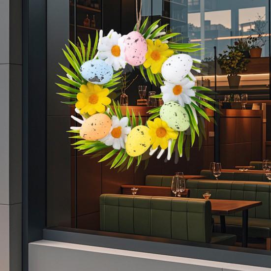 Easter Egg Wreath Colorful Spring Door Decor with Faux Flowers Lightweight Foam Holiday Hanging Decoration