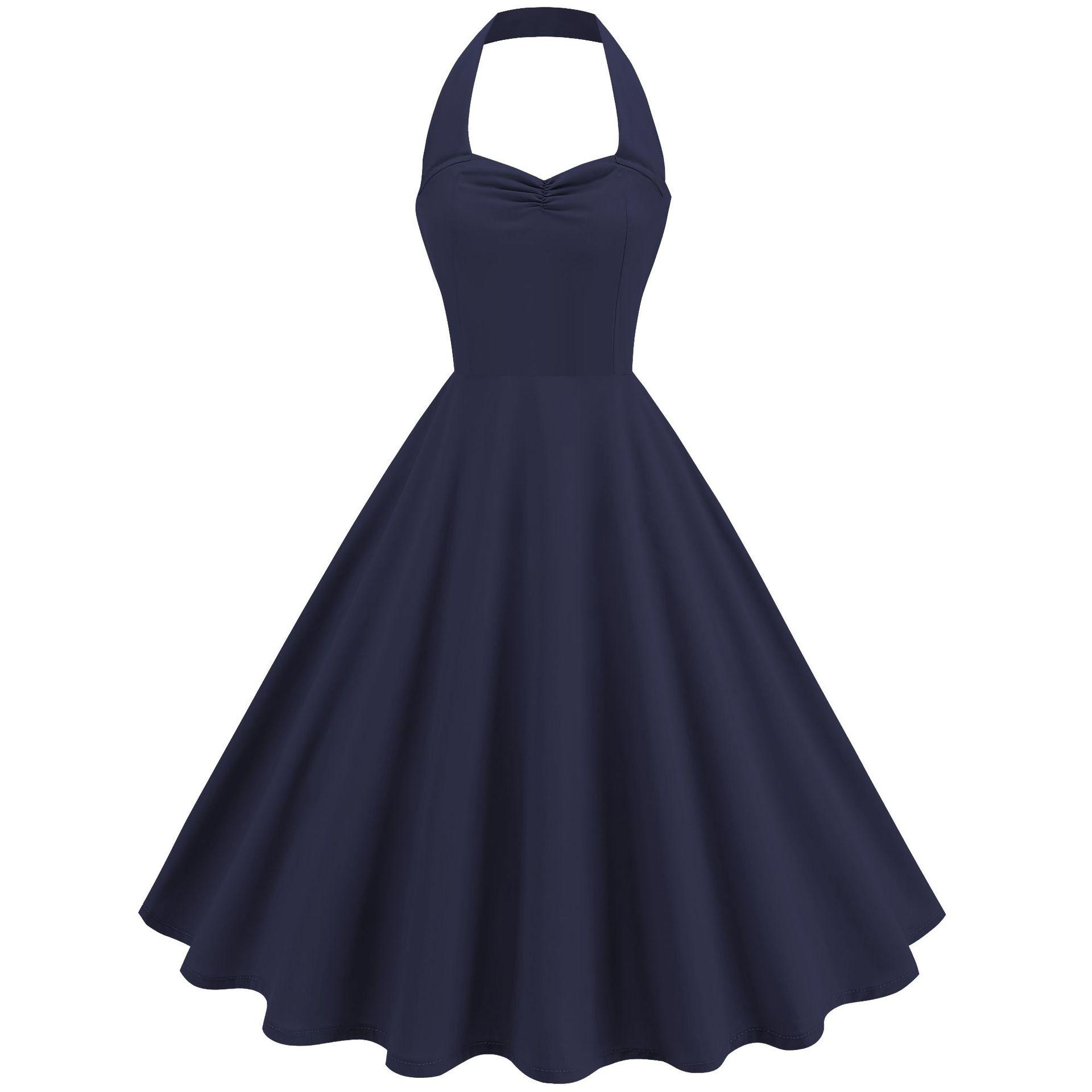 

2026 Women s Retro 50s Hepburn Style Little Black Halter Dress - New Arrival L