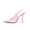 Fashion New Water Diamond Mesh Pointed Hollow Transparent Sandals 2024 Summer Women's French Spicy Girls High Heel Nude Shoes Size 43