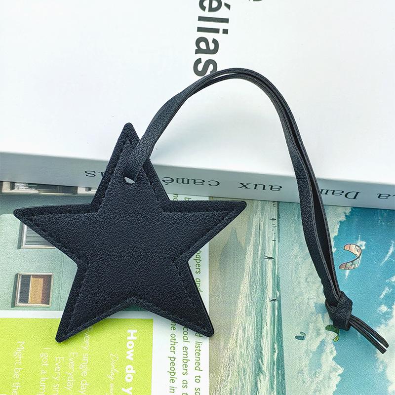 Spot Solid Color Leather Pentagram Keychain Pendant Simple Star Pu Leather Pendant Keychain High Sense