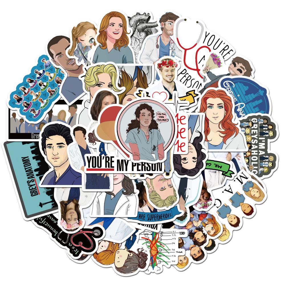 50 New American TV Series Anatomy Grey's Graffiti Stickers Suitcase Laptop Guitar Waterproof Stickers
