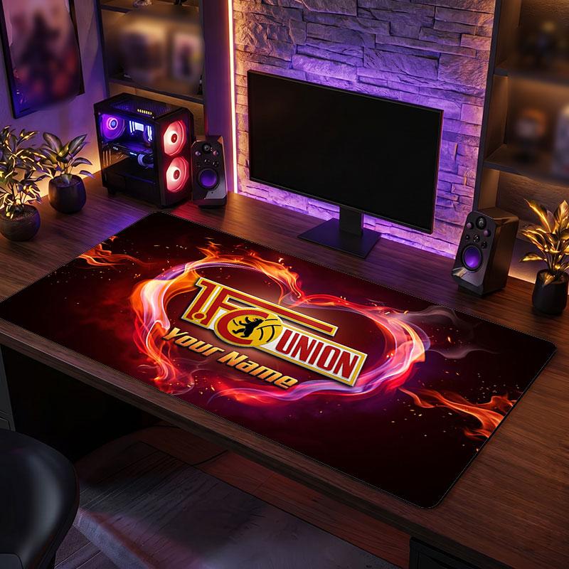 Union Berlin Custom Large Mouse Pad, Personalized Name Text Print, Football Logo Non‑Slip Desk Mat Gaming Gift