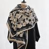 Middle East new camellia jacquard imitation cashmere scarf women's short tassel high-end black shawl