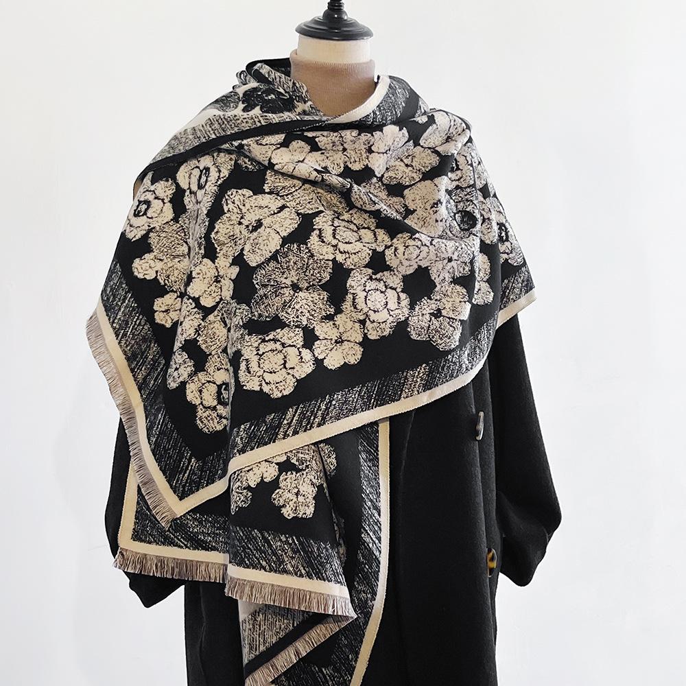 Jacquard landscape painting imitation cashmere scarf for women's office air-conditioned room thick and warm long trendy scarf